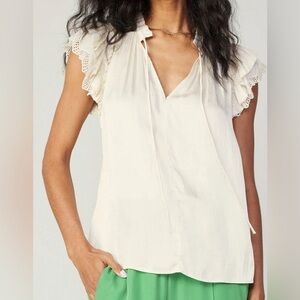 Rachel Zoe Cream Flutter Sleeve Blouse with Tie Front